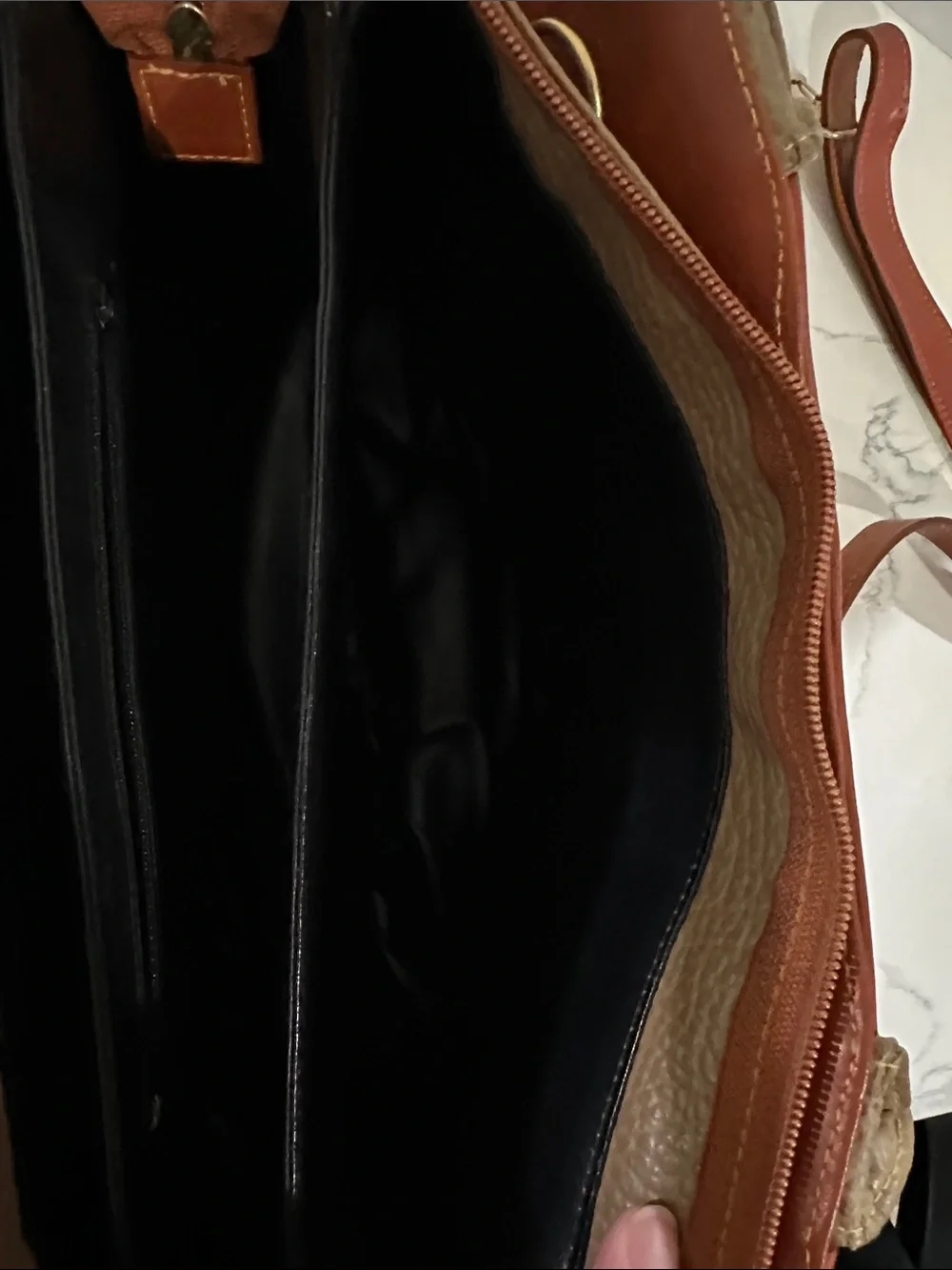 Dooney & Bourke Tan and Rust Two-Tone Leather Satchel